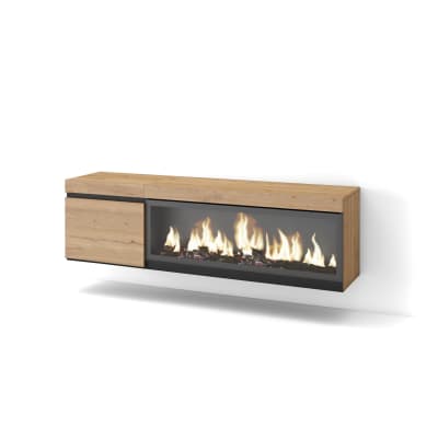 Meuble tv effet bois de chêne 158x35x45cm cheminée effet feu xxl