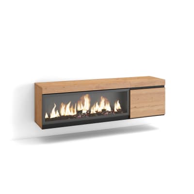 Meuble tv effet bois de chêne 158x35x45cm cheminée effet feu xxl