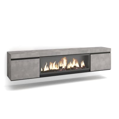 Meuble tv effet bois ciment 208x35x45cm cheminée effet feu xxl