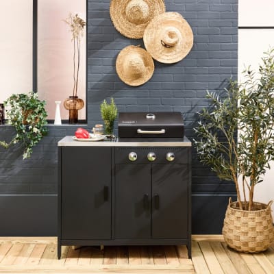 Barbecue gaz 3 brûleurs sur pieds inox noir
