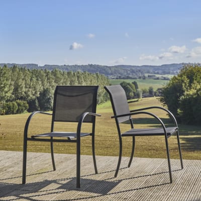 2 fauteuils de jardin aluminium et tissu anthracite