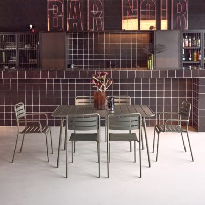 Table de jardin pliante métal 2 fauteuils 4 chaises kaki