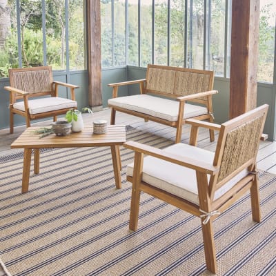 Salon de jardin bois et cannage vertical 4 places