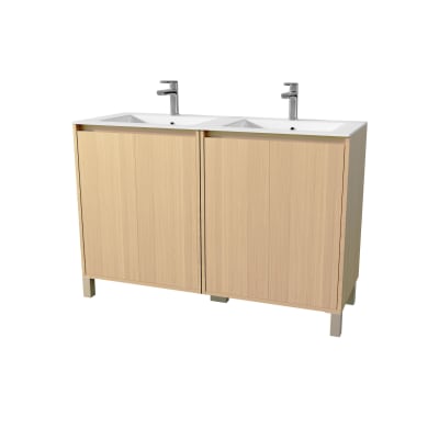 Meuble de salle de bains double vasque avec 4 portes bois naturel 120