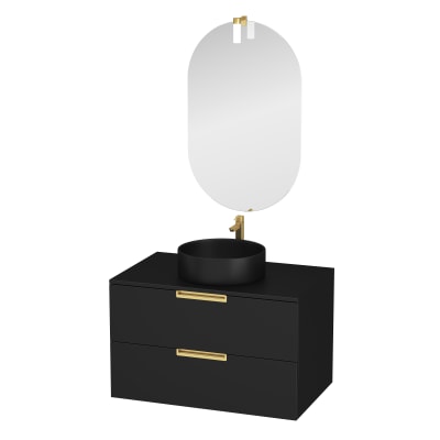 Meuble de salle de bains effet bois noir avec miroir 50x80x45cm