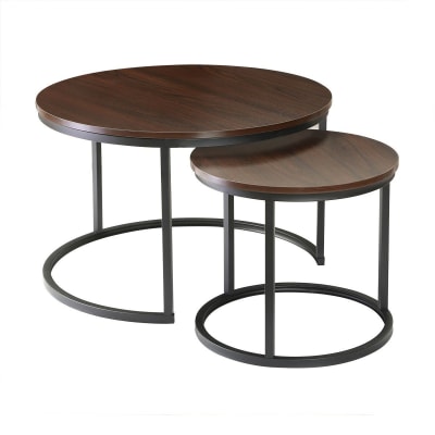 Lot de 2 tables basses gigognes rondes - noyer et noir