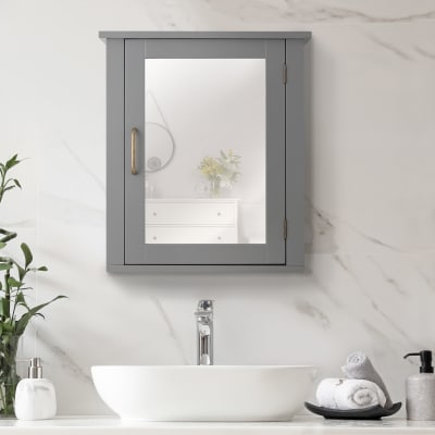 Armoire murale de salle de bain en effet bois gris avec porte-miroir