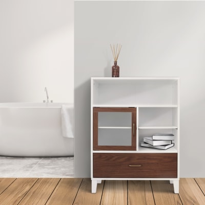 Meuble de rangement sur pied en effet bois blanc