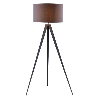 Lampadaire trépied en métal gris avec abat-jour