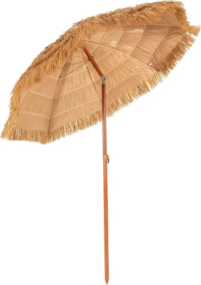 Parasol de jardin pliable en plastique imitation paille 175dx160h cm