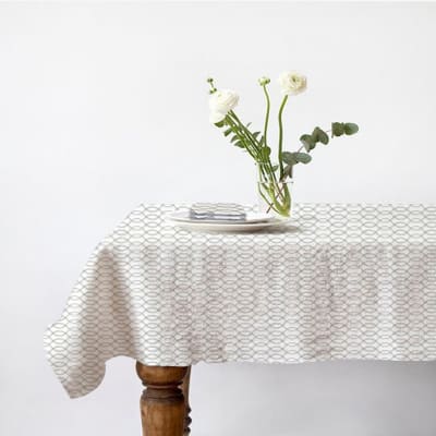 Lot nappe carrée + 2 serviettes de table déperlante géométrique
