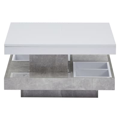 Table basse double plateau pivotant à 360°en blanc et grise clair