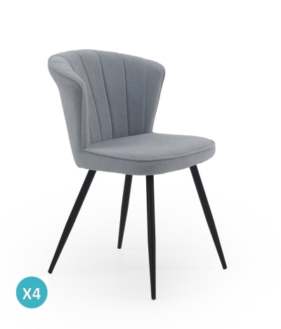 Lot de 4 chaises tapissées bleu clair pieds métal noir
