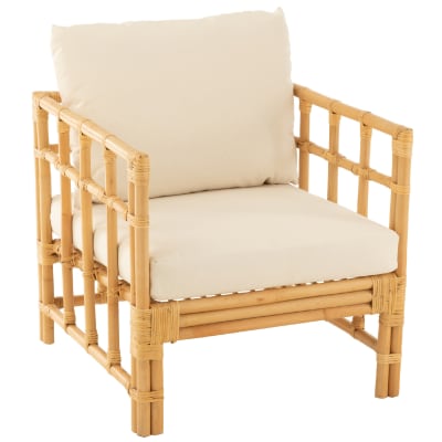 Fauteuil en rotin avec coussins coton/lin/polyester/rotin naturel 67 x