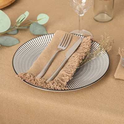 Serviette de table à franges x 2 coton lin 40x40 cm
