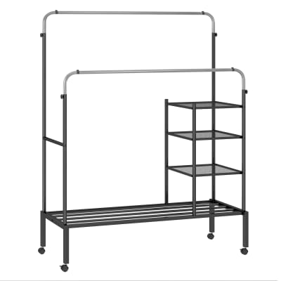 Portant à vêtements avec suspensions réglables noir+argent 135x54cm