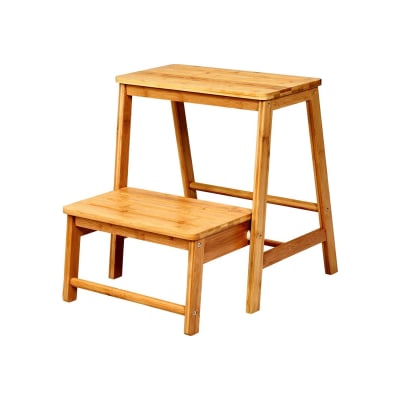 Escabeau pliable en bambou avec 2 marches 45 x 51 x 48 cm