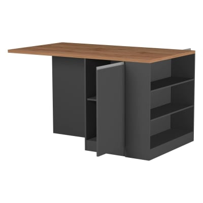 Îlot de cuisine effet bois anthracite, chêne clair 160x90h90 cm
