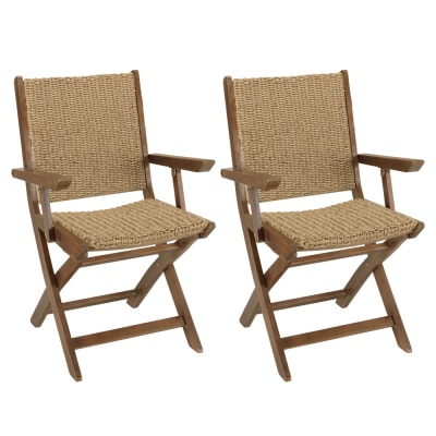 Lot de 2 fauteuils pliants acacia huilé et rotin synthétique