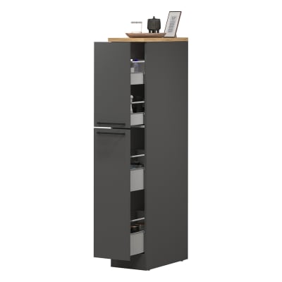 Buffet de cuisine effet bois anthracite, chêne clair 30x60h165 cm