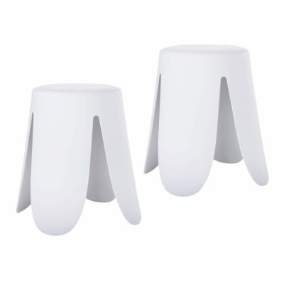 Ensemble de 2 tabourets bas en polypropylène et similicuir blanc