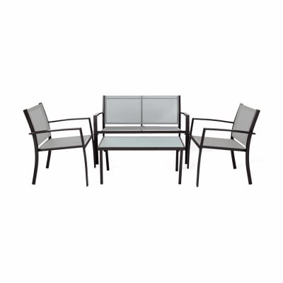 Salon de jardin 4 places en acier et polyester gris clair