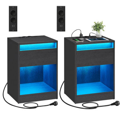 Ensembles de 2 tables de chevet connectées avec cendré noir