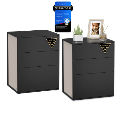 Ensembles de 2 tables de chevet 3 tiroirs montage sans outil noir
