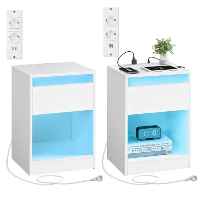 Ensembles de 2 tables de chevet avec prises et blanches blanc
