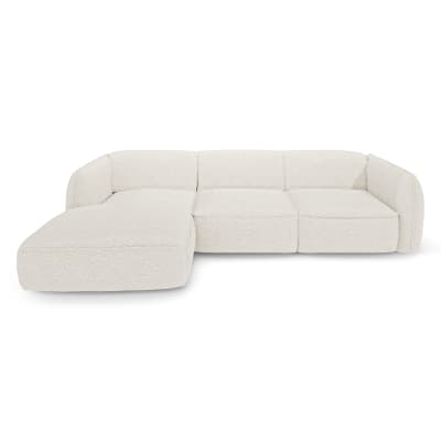 Canapé angle gauche 5 places en tissu bouclette crème