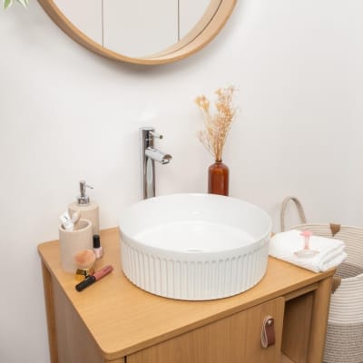 Vasque à poser ronde en céramique blanc texturé 36cm