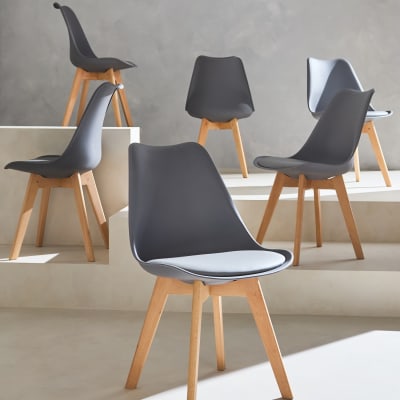 Lot de 6 chaises scandinaves grises pieds bois