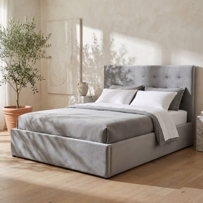 Lit en velours gris clair 140x200