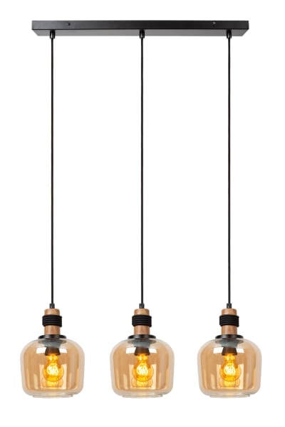 Suspendion verre 3 lumières verre ambré
