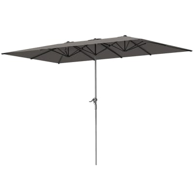 Parasol de jardin double rectangulaire polyester 200 g/m² gris foncé