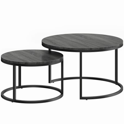 Tables gigognes rondes lot de 2 métal bois noir