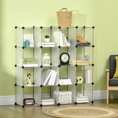 Meuble de rangement modulable 16 cubes plastique blanc