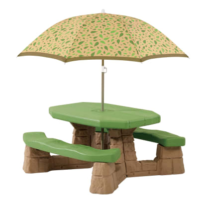Table de pique-nique en plastique vert pour enfants avec parasol