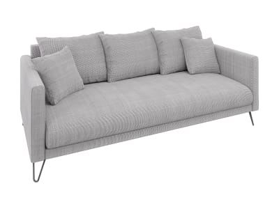 Canapé 3 places en tissu chenille gris clair avec pieds en métal noir
