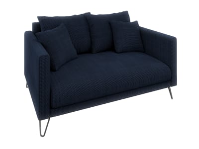 Canapé 2 places en tissu chenille bleu marine avec pieds en métal noir