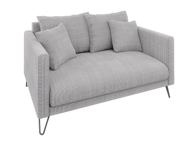 Canapé 2 places en tissu chenille gris clair avec pieds en métal noir