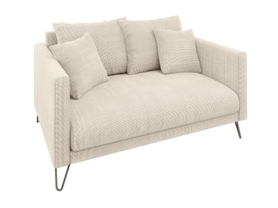 Canapé 2 places en tissu chenille beige avec pieds en métal noir