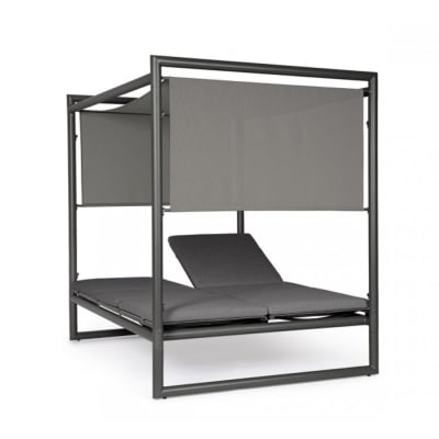 Lit de jour en aluminium anthracite avec chaises longues gris foncé