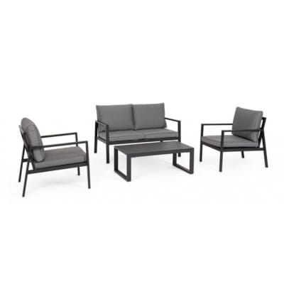 Ensemble de salon avec 1 canapé, 2 fauteuils, 1 table basse aluminium