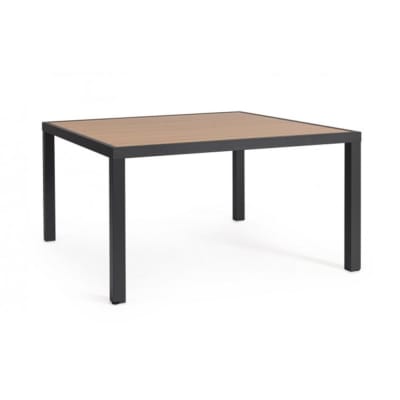 Table fixe avec effet bois, structure en aluminium anthracite 136x136