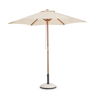 Parasol de jardin en bois et acier, toile beige Ø 2,5m