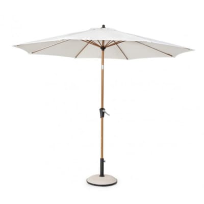 Parasol rond avec mât central en acier et toile blanche