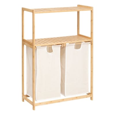 Etagère bambou avec 2 paniers à linge