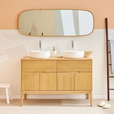 Ensemble meuble double vasque  120cm + vasque + robinet + miroir