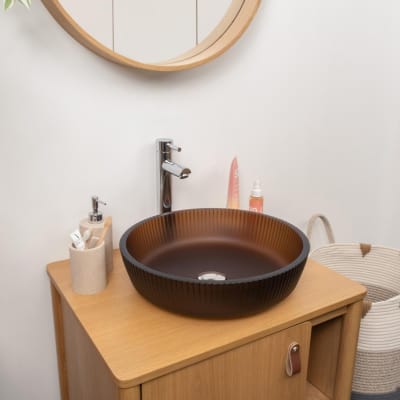Vasque à poser ronde en verre texturé dépoli 42cm